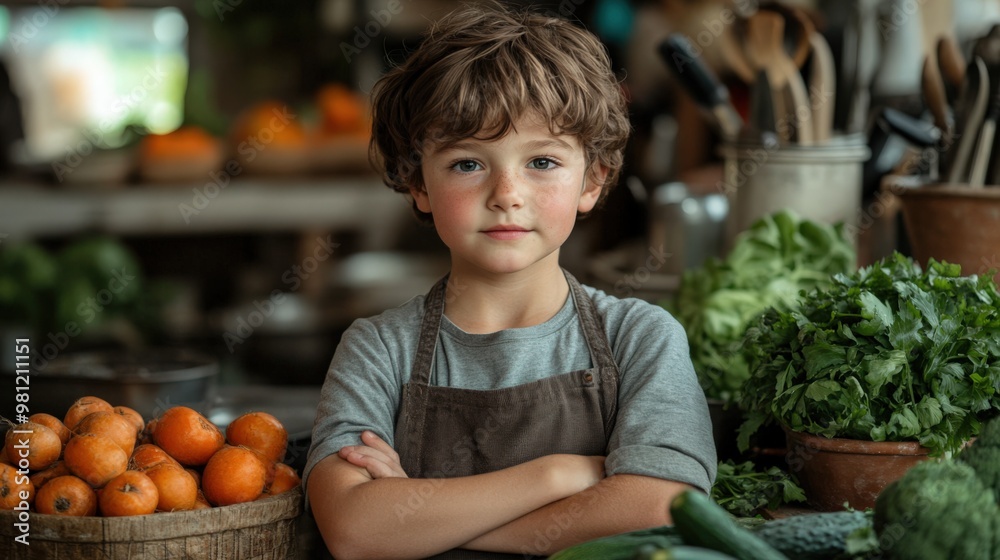 Fototapeta premium Junior Chef Chopping Vegetables