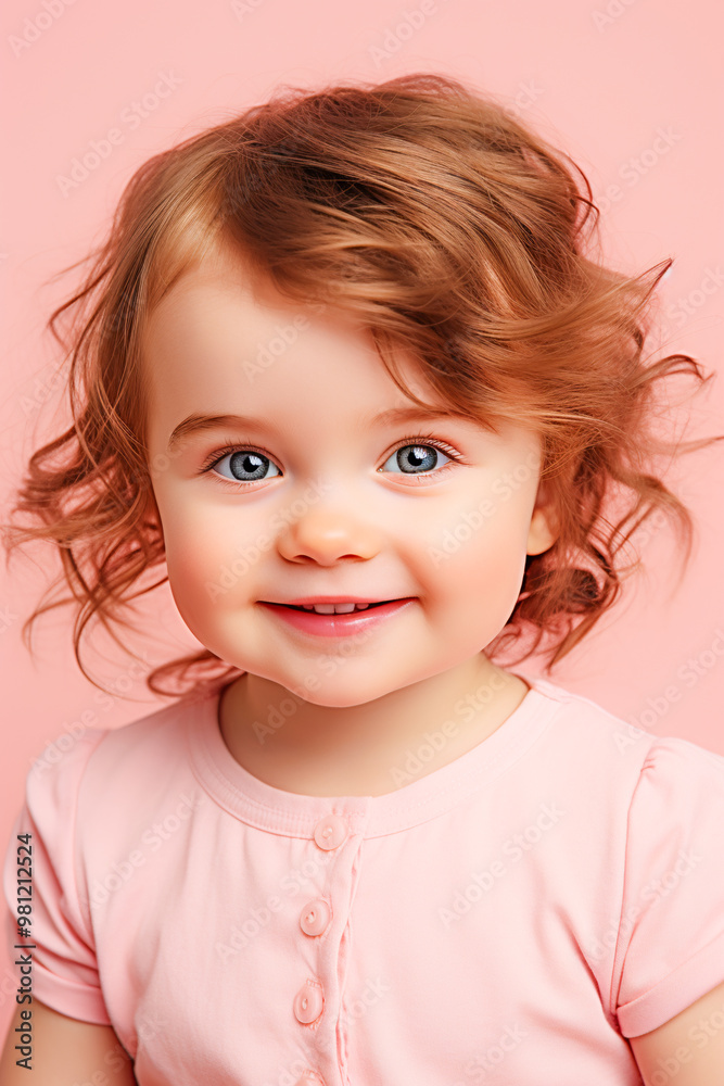 Happy Little Girl Portrait. Joyful Child in a Pink World Happy Little Girl Portrait. Joyful Child in a Pink World