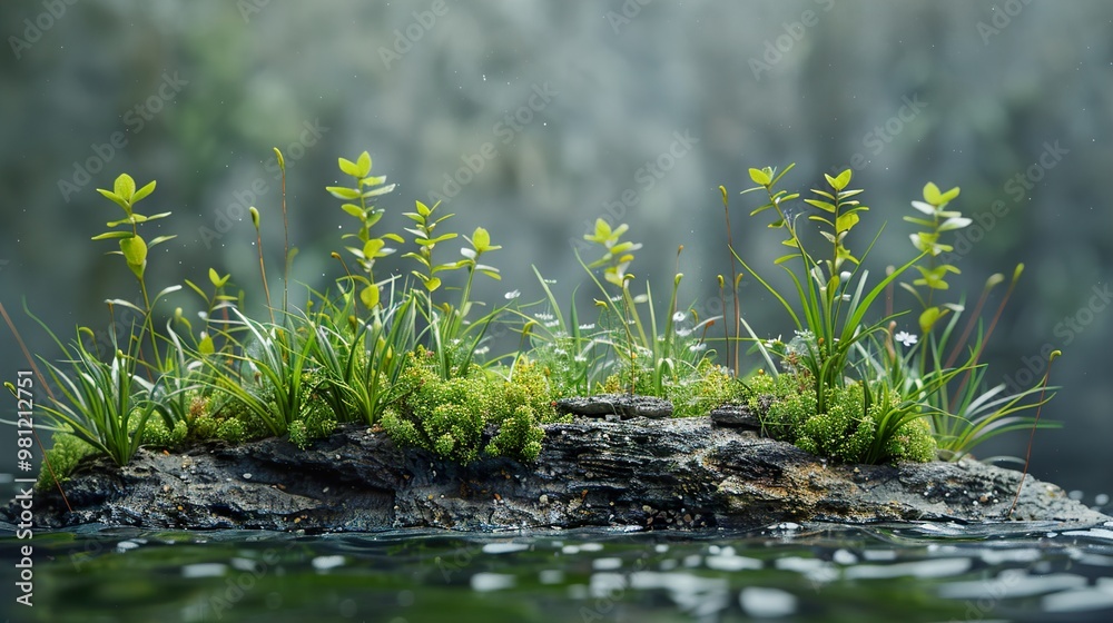 Tranquil Green Oasis: Lush Greenery on a Rocky Island Tranquil Green Oasis: Lush Greenery on a Rocky Island