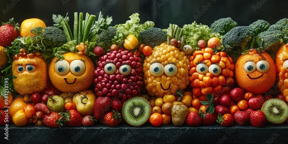 The vibrant streets where animated fruits with eyes create delightful, magical experiences for city dwellers The vibrant streets where animated fruits with eyes create delightful, magical experiences for city dwellers