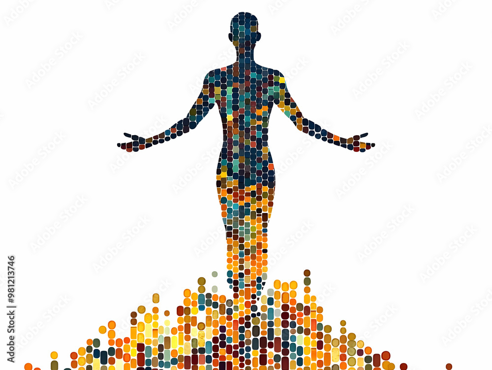 Fototapeta premium Flat Antigravity Donation Coins Forming Candidate Silhouette: Close-Up of Defying Gravity Coins Creating Figure, Zooming Out to Reveal Full Coin Composition on White Background | Simple Vector Illustr