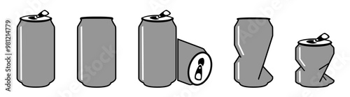 Soda can icon vector illustration. Dented soda cans icons set. Beverage, sign and symbol soda and juice silhouette.