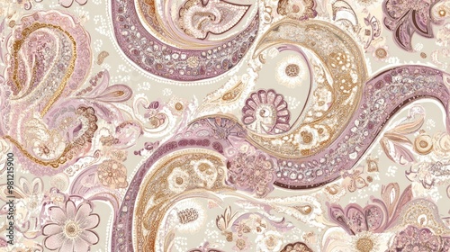 Traditional paisley artwork for digital textile prints featuring a seamless pattern in beautiful pastel and dusty color tones