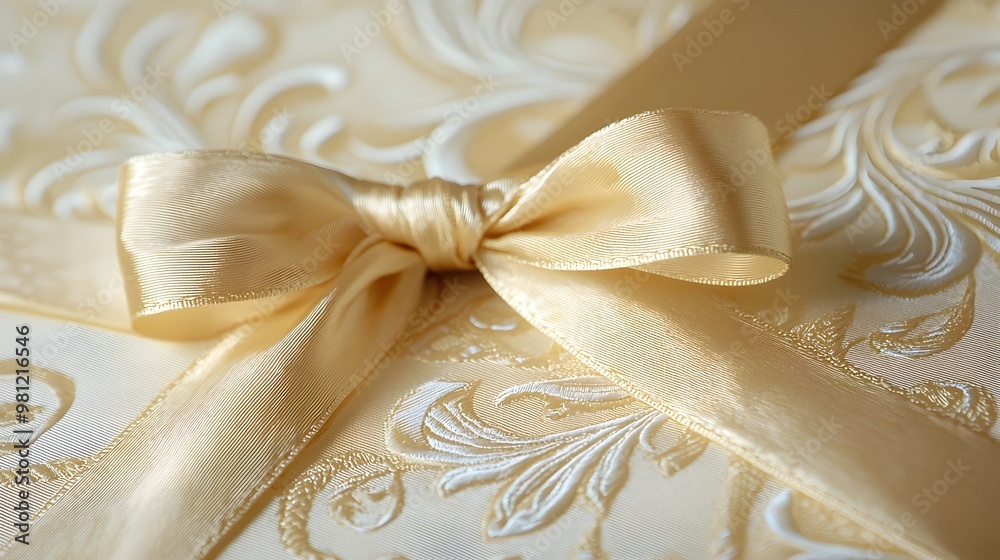 Elegant Satin Ribbon Tied Around Luxury Gift Box with Embossed Details Elegant Satin Ribbon Tied Around Luxury Gift Box with Embossed Details
