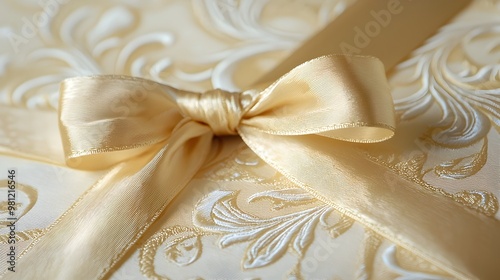 Elegant Satin Ribbon Tied Around Luxury Gift Box with Embossed Details