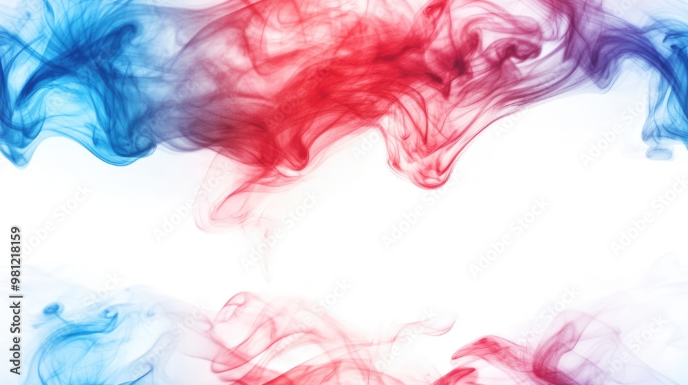 Obraz premium Colorful smoke art on white background featuring shades of red and blue