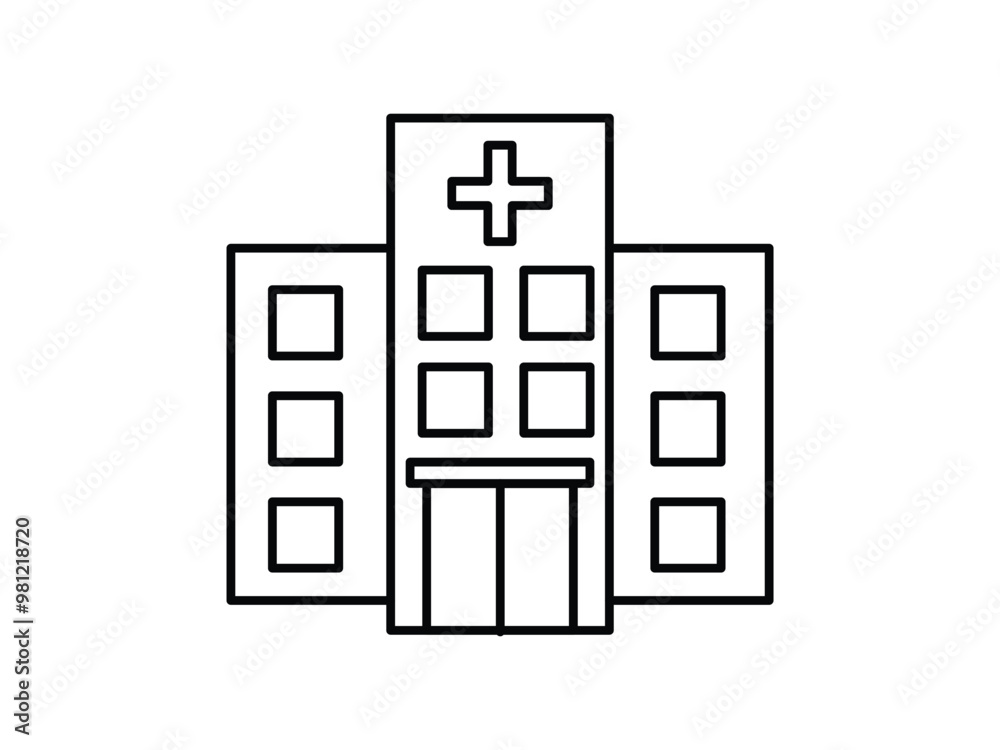Hospital line icon vector. Hospital line icon for business website, Building with a cross. Represents medical facility. Health care. Isolated on a white background. Hospital line icon vector. Hospital line icon for business website, Building with a cross. Represents medical facility. Health care. Isolated on a white background.