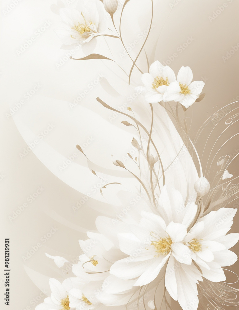 Obraz premium white flowers background - abstract golden floral background with white flowers - Generative AI