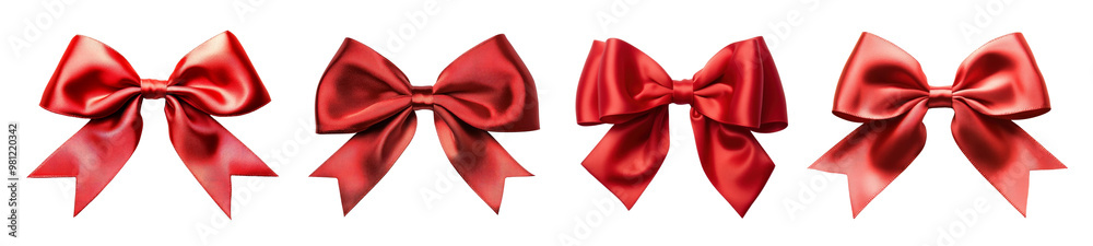 Red ribbon bow png cut out element set