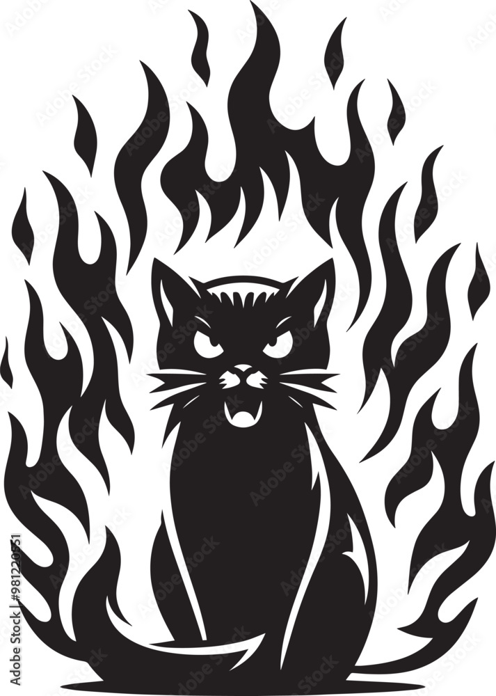 Angry Cat Silhouette isolated on a white background Minimalist cute cat vector shape Angry Cat Silhouette isolated on a white background Minimalist cute cat vector shape