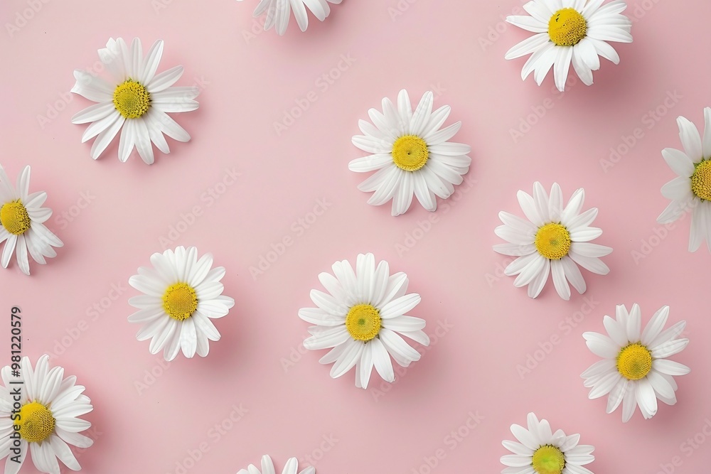 Vibrant White Daisies with Yellow Centers on a Pink Backdrop for a Bright and Joyful Design. Generative AI Vibrant White Daisies with Yellow Centers on a Pink Backdrop for a Bright and Joyful Design. Generative AI