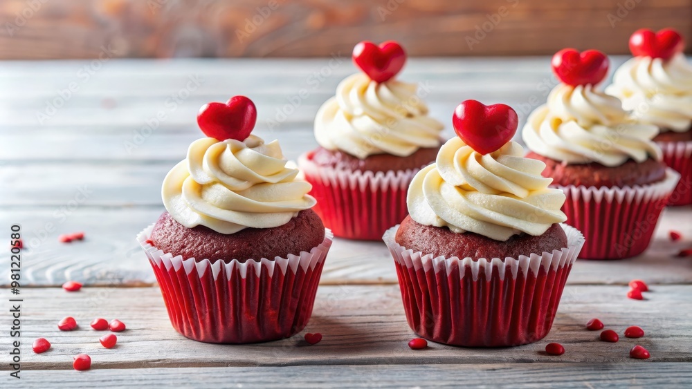 Red velvet cupcakes with cream cheese frosting and heart decorations, red velvet, cupcakes Red velvet cupcakes with cream cheese frosting and heart decorations, red velvet, cupcakes