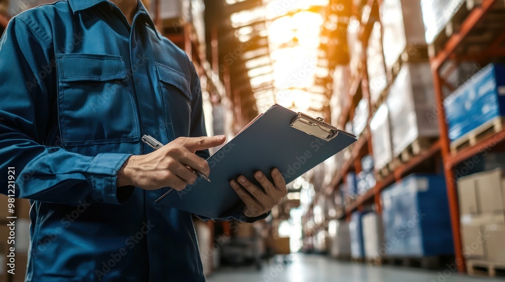 A supply chain coordinator holding a clipboard with logistics data, pointing at it with focus. A supply chain coordinator holding a clipboard with logistics data, pointing at it with focus.