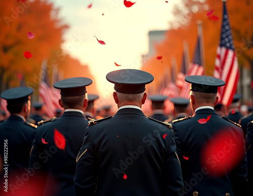 Veterans Day parade: honoring those who served, veterans in uniform stand proud by the American flag