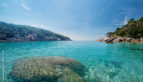 Crystal clear turquoise water with rocky coastline