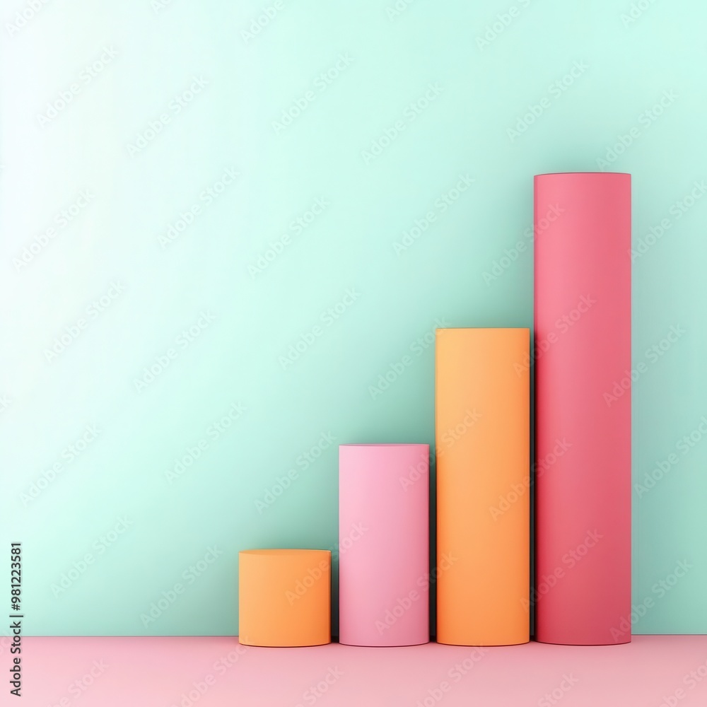 Business graph, with upward trend, 3D illustration, copy space for text, Business graph, with upward trend, 3D illustration, copy space for text,