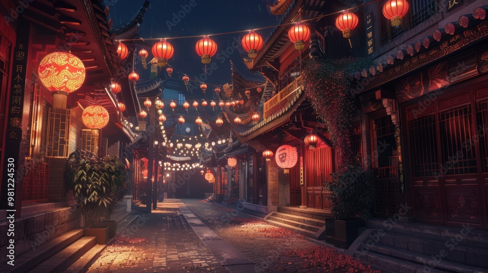 Obraz premium Nighttime Lantern Festival in a Chinese Town