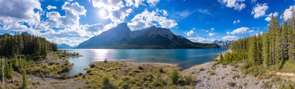 Breathtaking Panorama of the Canadian Rockies with Lush Forests and Crystal Clear Lake Breathtaking Panorama of the Canadian Rockies with Lush Forests and Crystal Clear Lake