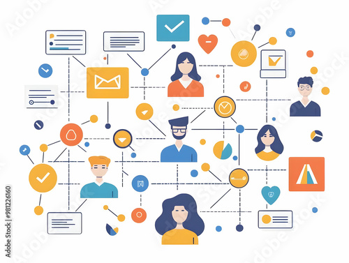 Flat Campaign Ecosystem Frame Concept: Interconnected Elements of Fundraising, Voter Outreach & Media Relations in a Simple Vector Illustration