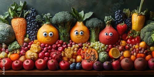 The whimsical charm of a metropolis where animated fruits and vegetables with eyes make every day special