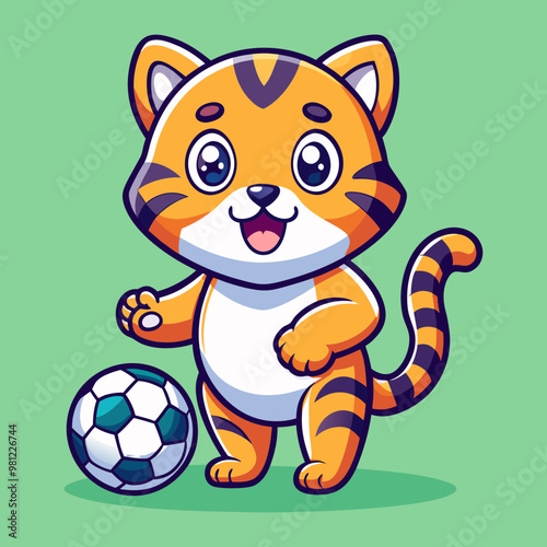 Download Cute Tiger Playing Soccer Ball Cartoon Vector Icon Illustration Eps File For Design.