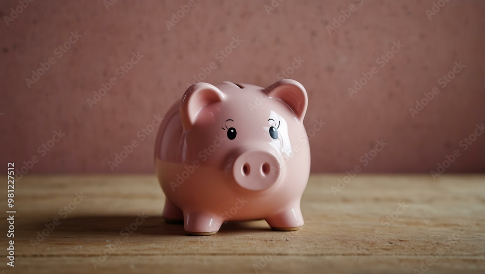 Charming pink piggy bank on a table. Charming pink piggy bank on a table.