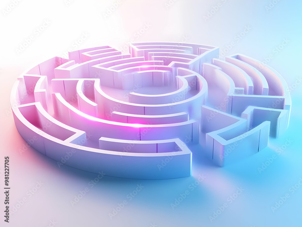 Exploring a Flat Holographic White Labyrinth: Glowing Path to Mental Clarity in a Simplistic Vector Illustration for Problem Solving Solutions Exploring a Flat Holographic White Labyrinth: Glowing Path to Mental Clarity in a Simplistic Vector Illustration for Problem Solving Solutions