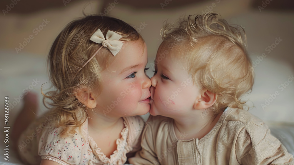 Babies Exchange an Adorable Kiss Babies Exchange an Adorable Kiss