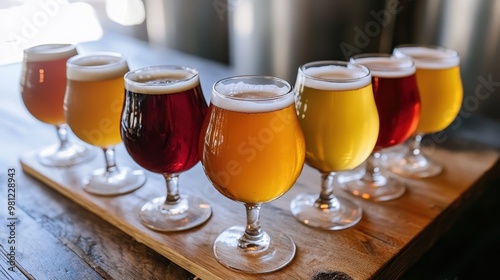 Variety of Craft Beers on Wooden Tray