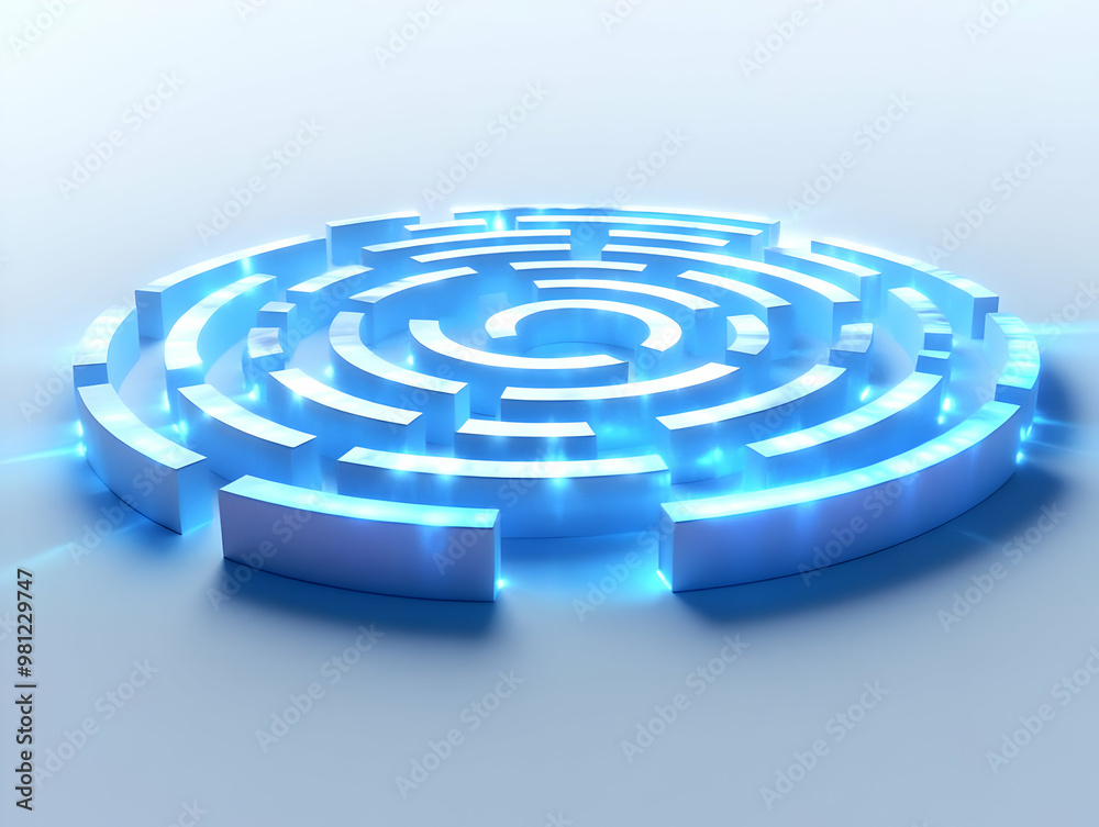 Navigate a Flat Holographic White Labyrinth: Glowing Path to Mental Clarity - Medium Shot Vector Illustration for Problem Solving Messaging Navigate a Flat Holographic White Labyrinth: Glowing Path to Mental Clarity - Medium Shot Vector Illustration for Problem Solving Messaging