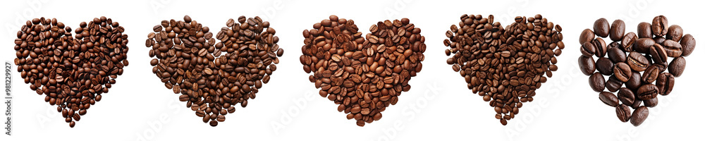 Obraz premium coffee beans in a heart shaped png cut out element set