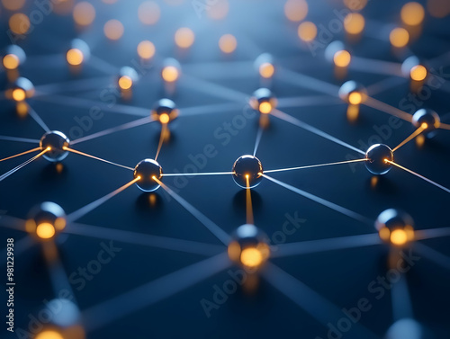 Flat Glossy Network of Connected Voters: Close-Up of Spheres Linked by Glowing Lines, Emphasizing Community Engagement & Grassroots Organizing in Smart Business Visual