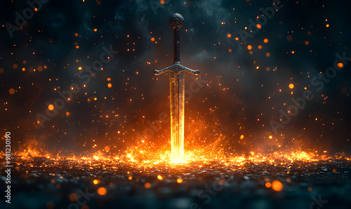 “Dramatic Sword Used as Aesthetic Background in a Cinematic Scene” 