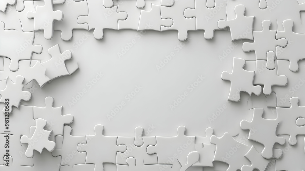3D White Puzzle Piece Frame Concept for Mental Health Awareness - Wide Shot of Interconnected Pieces Representing Unity for Janeiro Branco on Isolated Background 3D White Puzzle Piece Frame Concept for Mental Health Awareness - Wide Shot of Interconnected Pieces Representing Unity for Janeiro Branco on Isolated Background