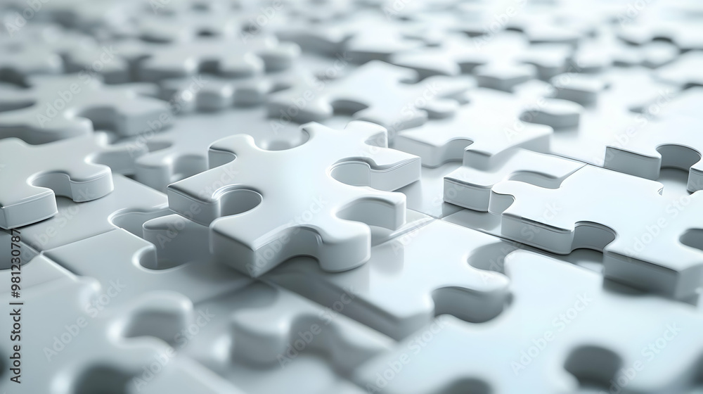 3D Glossy White Puzzle Pieces Concept - Medium Shot of Scattered Reflective Puzzle Pieces on White Background for Mental Health Messaging - Unity & Problem Solving 3D Glossy White Puzzle Pieces Concept - Medium Shot of Scattered Reflective Puzzle Pieces on White Background for Mental Health Messaging - Unity & Problem Solving