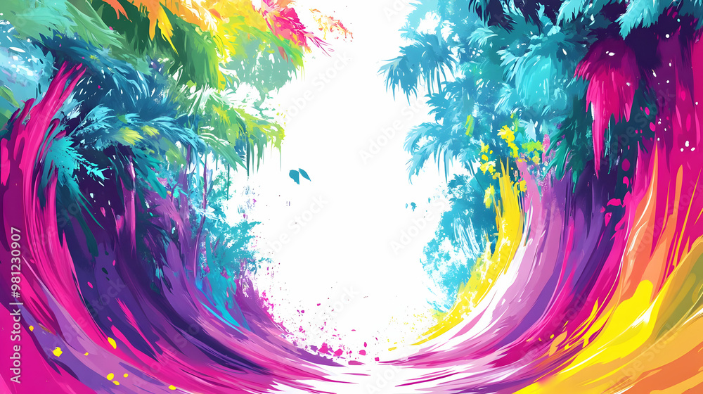 Colorful Abstract Wave with Palm Trees Colorful Abstract Wave with Palm Trees