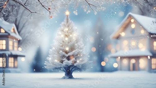 Christmas tree with snow blurred background - Perfect for Holiday Designs, Festive Cards, and Winter-Themed Invitations. Made with generative AI technology