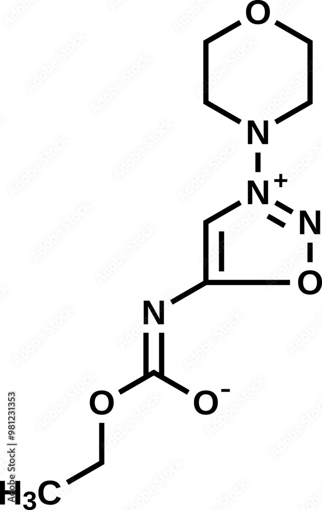 Molsidomine structural formula, vector illustration