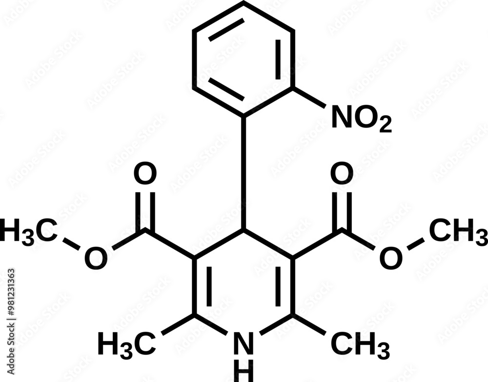 Nifedipine structural formula, vector illustration Nifedipine structural formula, vector illustration