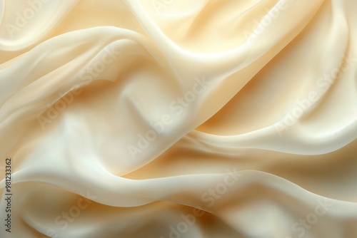 Soft, flowing cream fabric with elegant drapes, perfect for backgrounds or fashion designs, evoking luxury and comfort.