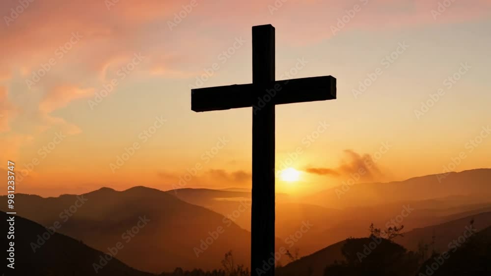 Sunrise timelapse of with a silhouetted cross on a hill. Concept of faith and Christianity. Sunrise timelapse of with a silhouetted cross on a hill. Concept of faith and Christianity.