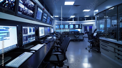 Control Room with Monitors and Workstations