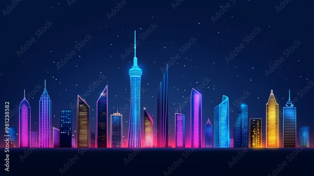 Obraz premium Neon Skyline Cityscape at Night