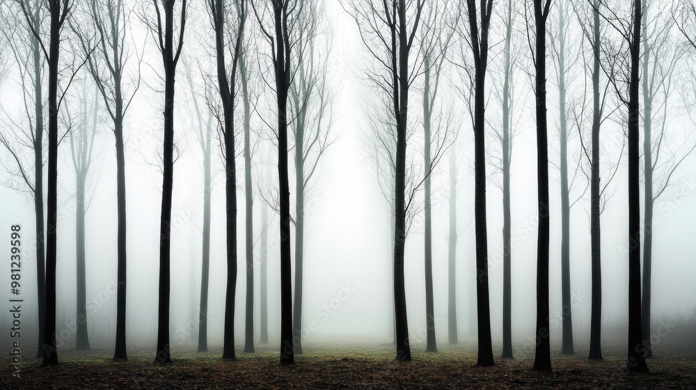 Obraz premium Misty Forest with Tall Trees