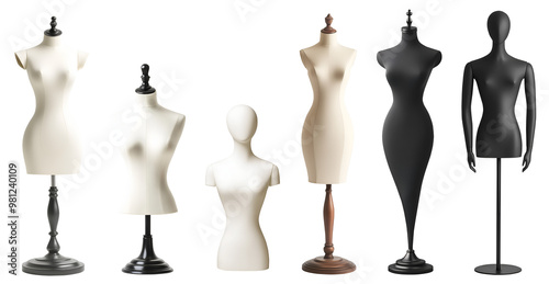 Collection of female woman mannequin dummy display on transparent cutout, PNG file. Many different model style range. Mockup template for artwork graphic design photo