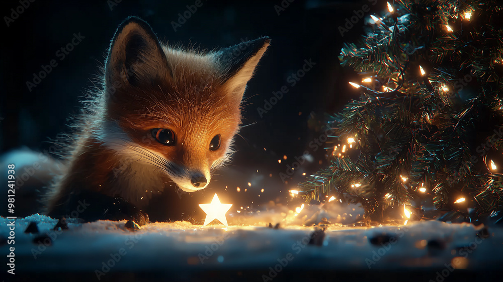 Fototapeta premium Curious Fox with Christmas Star
