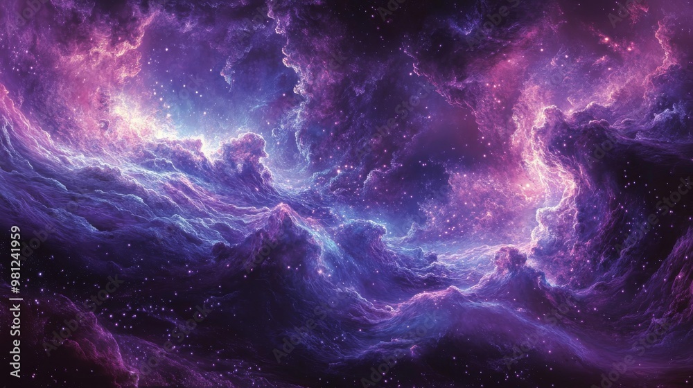 Fototapeta premium Cosmic Nebula with Wavy Clouds and Scattered Stars