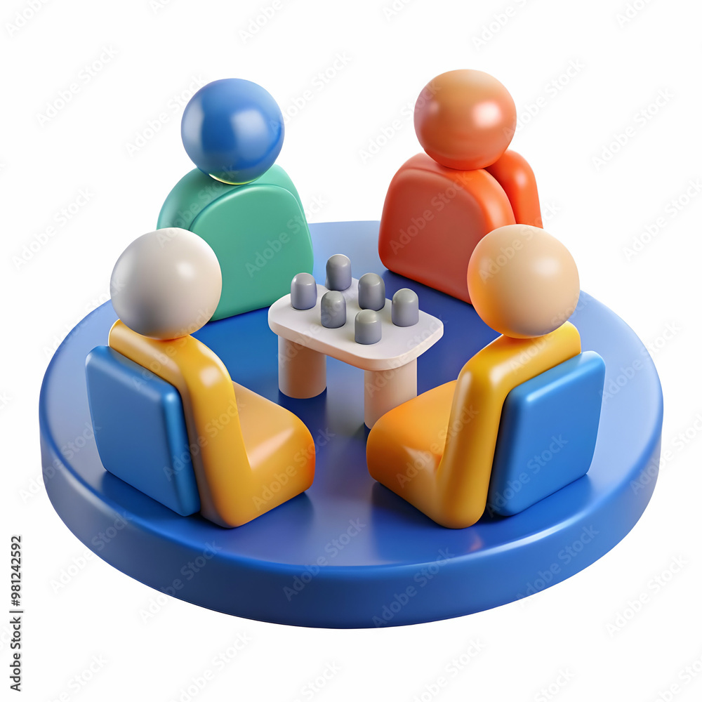 Obraz premium 3D Candid Office Team Meeting Concept: Team Collaborating on 2025 Goals with Calendars in Meeting Room - Isolated Icon on White Background