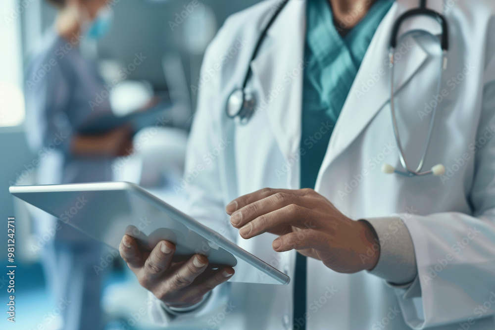 A doctor using tablet to discuss treatment options with patient A doctor using tablet to discuss treatment options with patient