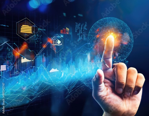 Businessman using a growth graph to strategize for increased revenue and business success. Generated with AI